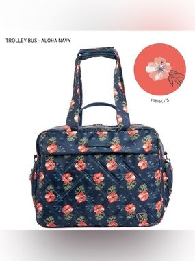 Lug Trolley Bus Duffel Bag Aloha Navy Tropical Hibiscus Print